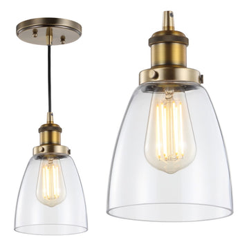 Cleo 5.5" Adjustable Metal/Glass LED Pendant - JONATHAN Y